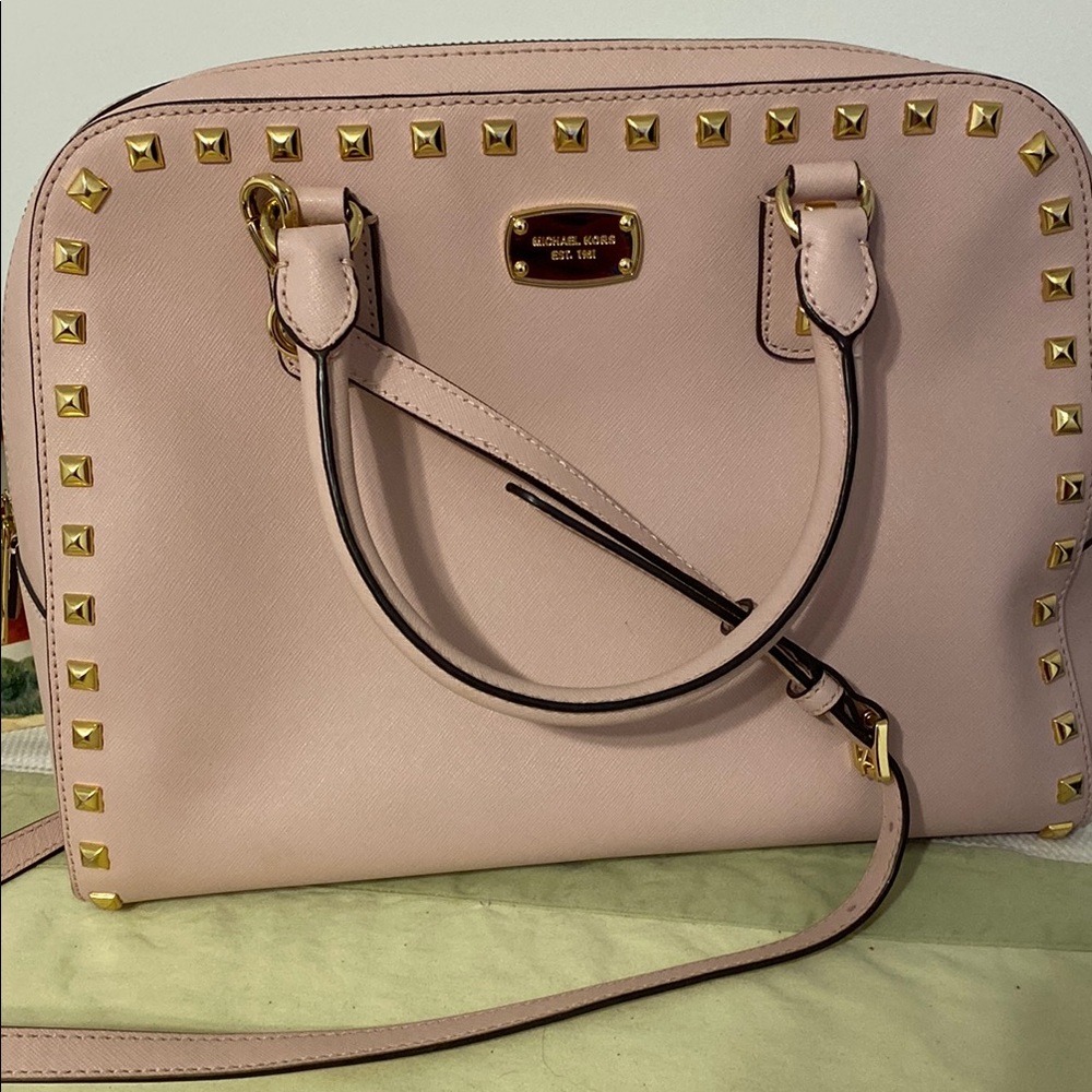 Michael Kors Pink Satchel with Gold Studs
